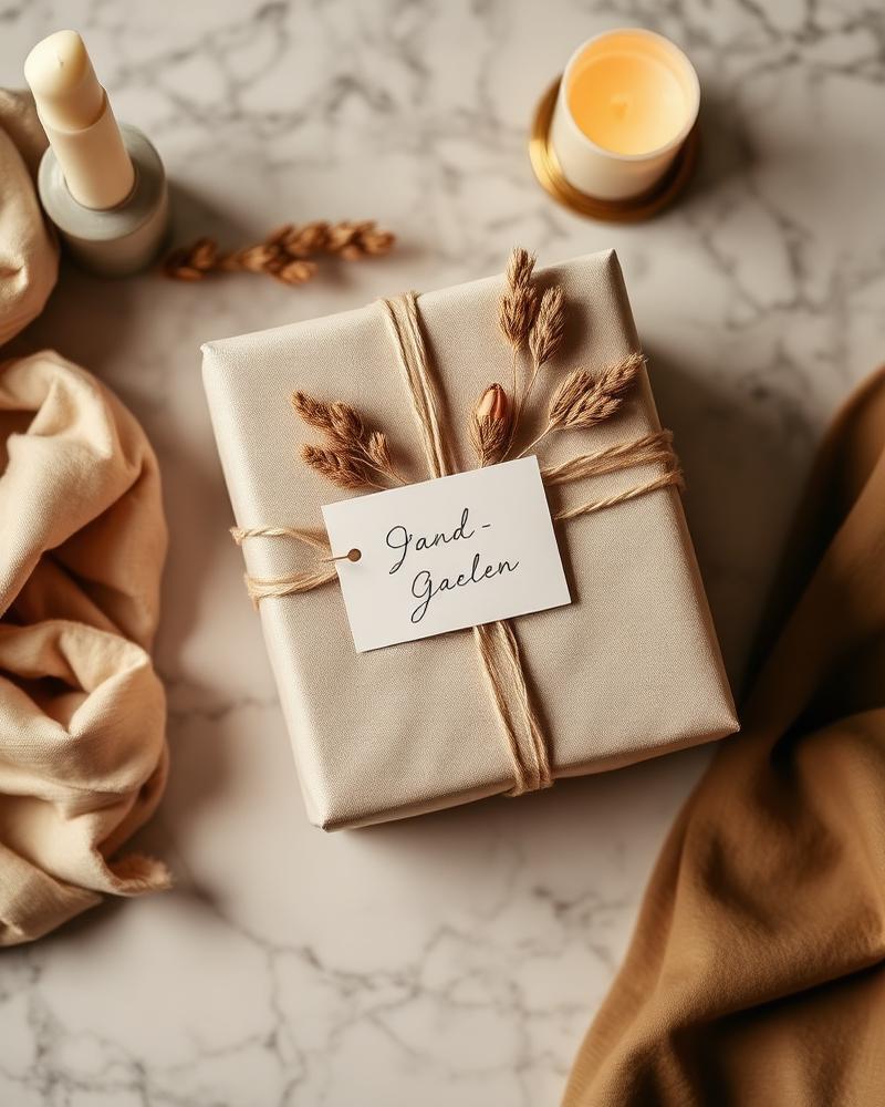 Beautifully wrapped gift with natural elements